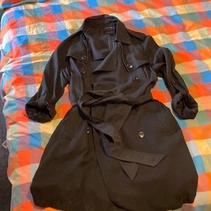 Banana Republic black trench coat, lightweight, size medium.
